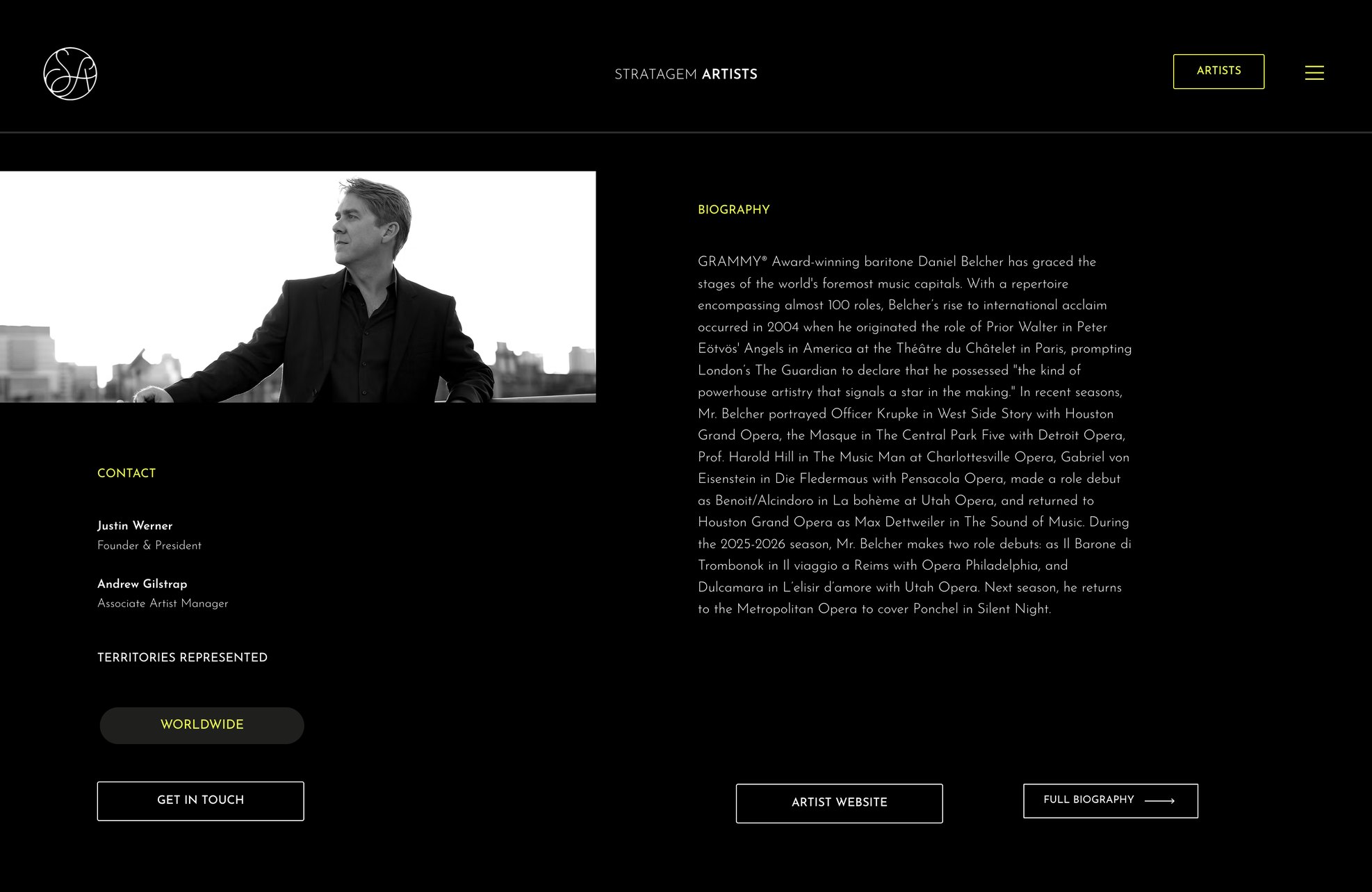 stratagemartists.com, Artist page · biography